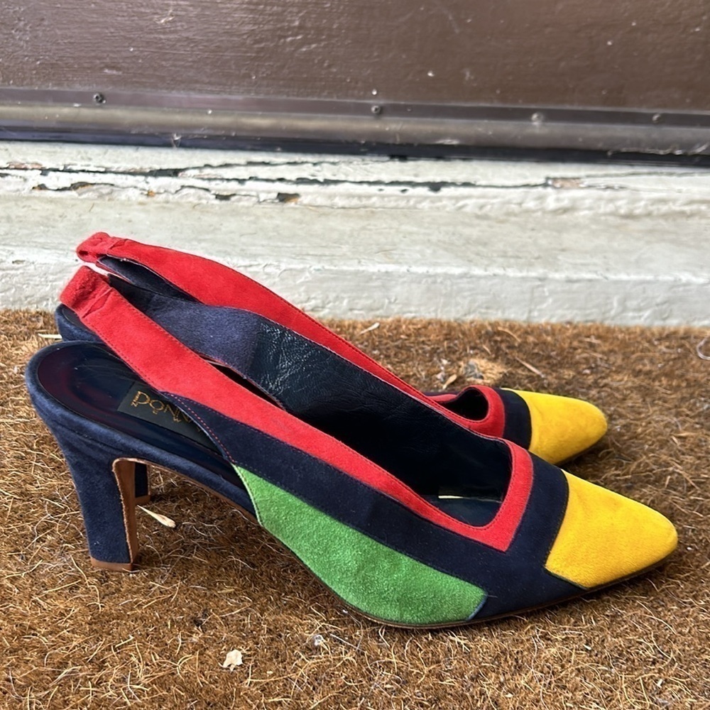 Donna Karen New York Vintage Colorblock Suede Slingback Heels 80's Retro Rare 10 - Picture 3 of 11